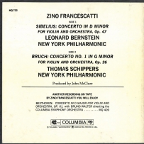 Jean Sibelius - Concerto In D Minor, Op. 47, Max Bruch - Concerto No.1 In G Minor, Op. 26 -Zino Francescatti-Leonard Bernstein-Thomas Schippers-New York Philharmonic- 1965
